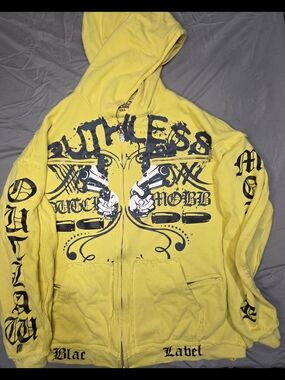 Vintage Blac Label Y2K Skull  Graphic Full Zip Hoodie 5XL Oversized Streetwear